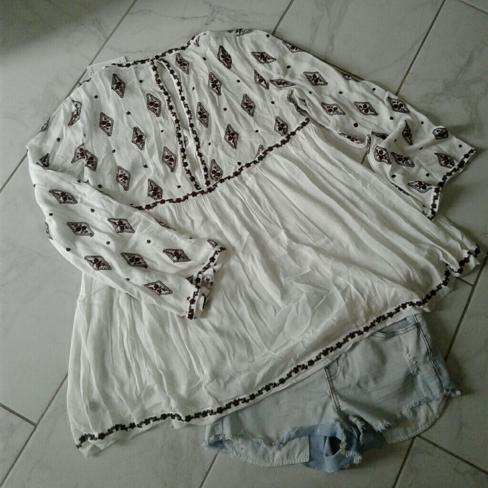 Free People red and white floral tunic size Xs - Picture 7 of 8